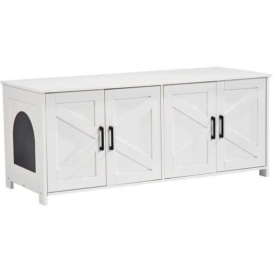 VEVOR Cat Cabinet, Cat Litter Box Cabinet Hidden with Double Spaces, Wooden Cat Litter Box Cabinet, Fits Most Litter Trays, 1.19 m L x 0.46 m W x 0.5 m H, White VEVOR Cat Cabinet, Cat Litter Box Cabinet Hidden with Double Spaces, Wooden Cat Litter Box Cabinet, Fits Most Litter Trays, 1.19 m L x 0.46 m W x 0.5 m H, White