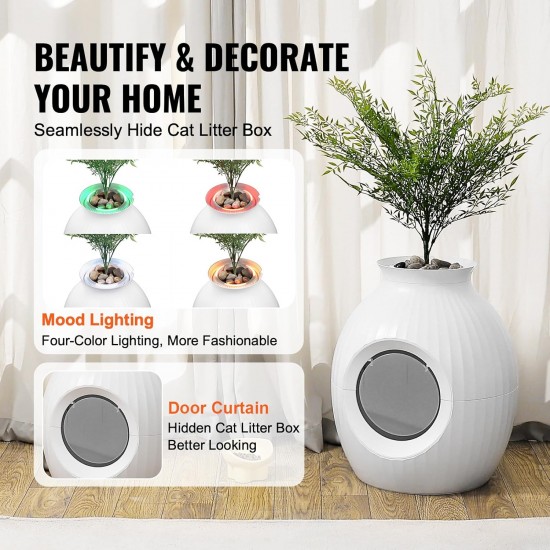 VEVOR Cat Litter Box, Intelligent Odor Control System, Hidden Cat Litter Tray with 24cm Entrance Lighting Decoration & ABS Material, Fit for Living Room/Corner/Outdoor Pool/Patio VEVOR Cat Litter Box, Intelligent Odor Control System, Hidden Cat Litter Tray with 24cm Entrance Lighting Decoration & ABS Material, Fit for Living Room/Corner/Outdoor Pool/Patio