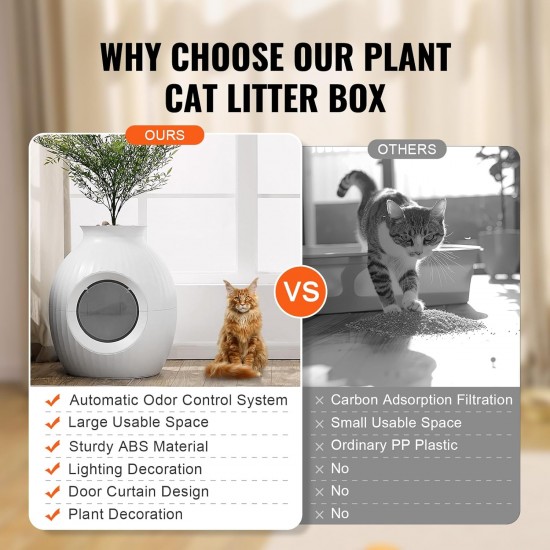 VEVOR Cat Litter Box, Intelligent Odor Control System, Hidden Cat Litter Tray with 24cm Entrance Lighting Decoration & ABS Material, Fit for Living Room/Corner/Outdoor Pool/Patio VEVOR Cat Litter Box, Intelligent Odor Control System, Hidden Cat Litter Tray with 24cm Entrance Lighting Decoration & ABS Material, Fit for Living Room/Corner/Outdoor Pool/Patio