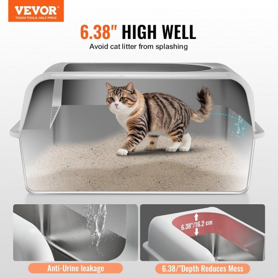 VEVOR Cat Litter Tray, 6 Inch Deep, XL Extra Large Stainless Steel Cat Litter Tray with Scoop, Wide Filter Base and High Sides, Closed, Odourless, Easy to Clean Cat Litter Tray VEVOR Cat Litter Tray, 6 Inch Deep, XL Extra Large Stainless Steel Cat Litter Tray with Scoop, Wide Filter Base and High Sides, Closed, Odourless, Easy to Clean Cat Litter Tray