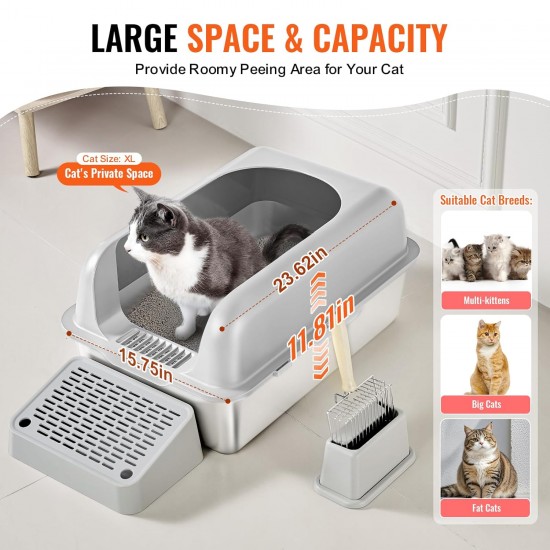 VEVOR Cat Litter Tray, 6 Inch Deep, XL Extra Large Stainless Steel Cat Litter Tray with Scoop, Wide Filter Base and High Sides, Closed, Odourless, Easy to Clean Cat Litter Tray VEVOR Cat Litter Tray, 6 Inch Deep, XL Extra Large Stainless Steel Cat Litter Tray with Scoop, Wide Filter Base and High Sides, Closed, Odourless, Easy to Clean Cat Litter Tray
