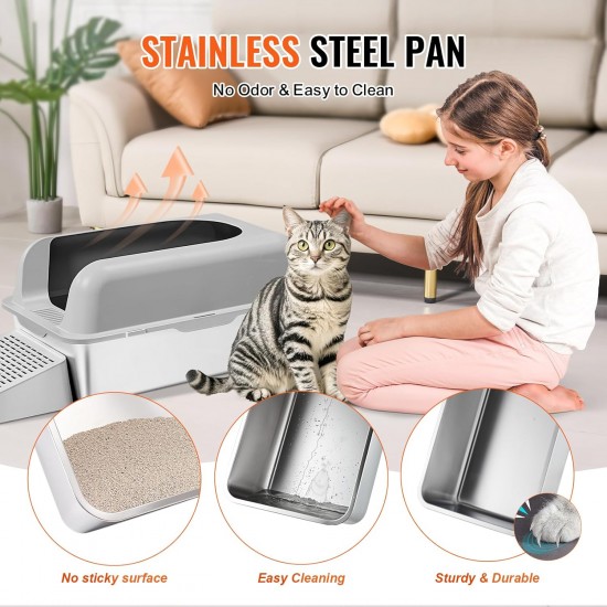 VEVOR Cat Litter Tray, 6 Inch Deep, XL Extra Large Stainless Steel Cat Litter Tray with Scoop, Wide Filter Base and High Sides, Closed, Odourless, Easy to Clean Cat Litter Tray VEVOR Cat Litter Tray, 6 Inch Deep, XL Extra Large Stainless Steel Cat Litter Tray with Scoop, Wide Filter Base and High Sides, Closed, Odourless, Easy to Clean Cat Litter Tray