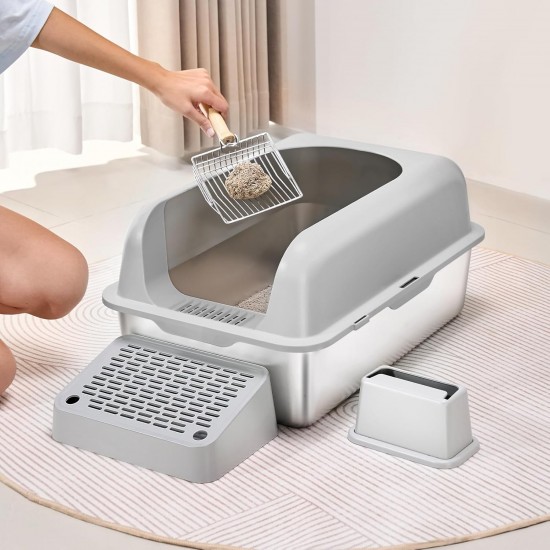 VEVOR Cat Litter Tray, 6 Inch Deep, XL Extra Large Stainless Steel Cat Litter Tray with Scoop, Wide Filter Base and High Sides, Closed, Odourless, Easy to Clean Cat Litter Tray VEVOR Cat Litter Tray, 6 Inch Deep, XL Extra Large Stainless Steel Cat Litter Tray with Scoop, Wide Filter Base and High Sides, Closed, Odourless, Easy to Clean Cat Litter Tray