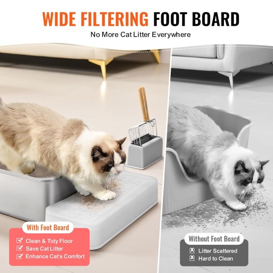 VEVOR Cat Litter Tray Set of 2, 600 x 400 x 150 mm, XL Extra Large Stainless Steel Cat Litter Tray with Scoop, Wide Filter Base & High Rim, Odour Free Odour Free Tray for Large Cats VEVOR Cat Litter Tray Set of 2, 600 x 400 x 150 mm, XL Extra Large Stainless Steel Cat Litter Tray with Scoop, Wide Filter Base & High Rim, Odour Free Odour Free Tray for Large Cats