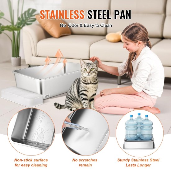 VEVOR Cat Litter Tray Set of 2, 600 x 400 x 150 mm, XL Extra Large Stainless Steel Cat Litter Tray with Scoop, Wide Filter Base & High Rim, Odour Free Odour Free Tray for Large Cats VEVOR Cat Litter Tray Set of 2, 600 x 400 x 150 mm, XL Extra Large Stainless Steel Cat Litter Tray with Scoop, Wide Filter Base & High Rim, Odour Free Odour Free Tray for Large Cats