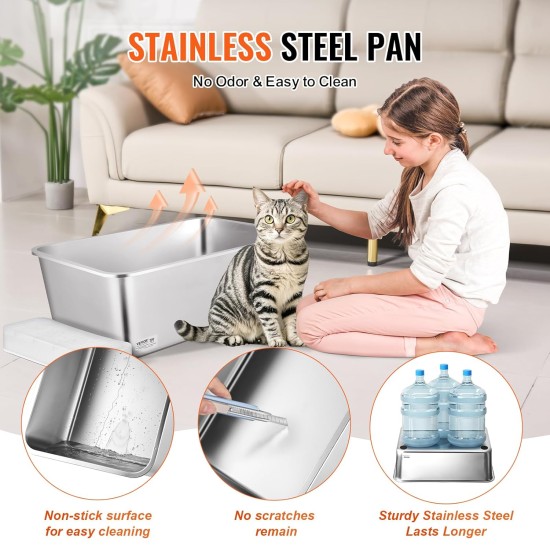 VEVOR Cat Litter Tray Set of 3, 600 x 400 x 200 mm, XL Extra Large Stainless Steel Cat Litter Tray with Scoop, Wide Filter Base & High Rim, Odour Free Odor Free Tray for Large Cats VEVOR Cat Litter Tray Set of 3, 600 x 400 x 200 mm, XL Extra Large Stainless Steel Cat Litter Tray with Scoop, Wide Filter Base & High Rim, Odour Free Odor Free Tray for Large Cats