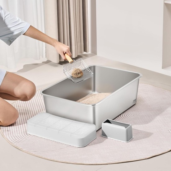 VEVOR Cat Litter Tray Set of 3, 600 x 400 x 200 mm, XL Extra Large Stainless Steel Cat Litter Tray with Scoop, Wide Filter Base & High Rim, Odour Free Odor Free Tray for Large Cats VEVOR Cat Litter Tray Set of 3, 600 x 400 x 200 mm, XL Extra Large Stainless Steel Cat Litter Tray with Scoop, Wide Filter Base & High Rim, Odour Free Odor Free Tray for Large Cats