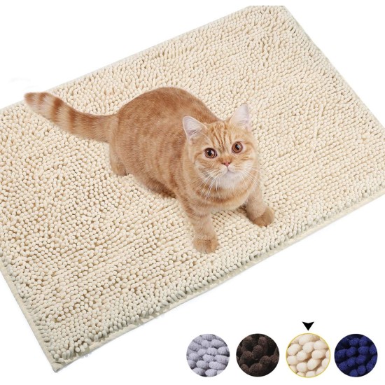 VIVAGLORY Cat Litter Mat, Scatter Catcher Mat, 90 × 64 cm Cat Litter Tray Rug with Waterproof Backing, Super Soft for Cat's Paws, Machine Washable, Beige VIVAGLORY Cat Litter Mat, Scatter Catcher Mat, 90 × 64 cm Cat Litter Tray Rug with Waterproof Backing, Super Soft for Cat's Paws, Machine Washable, Beige