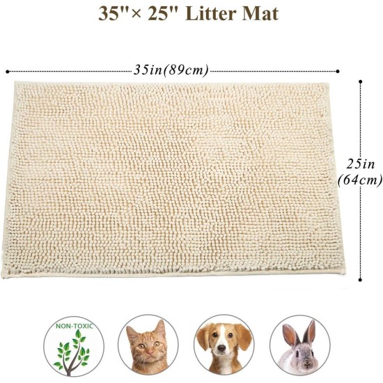 VIVAGLORY Cat Litter Mat, Scatter Catcher Mat, 90 × 64 cm Cat Litter Tray Rug with Waterproof Backing, Super Soft for Cat's Paws, Machine Washable, Beige VIVAGLORY Cat Litter Mat, Scatter Catcher Mat, 90 × 64 cm Cat Litter Tray Rug with Waterproof Backing, Super Soft for Cat's Paws, Machine Washable, Beige