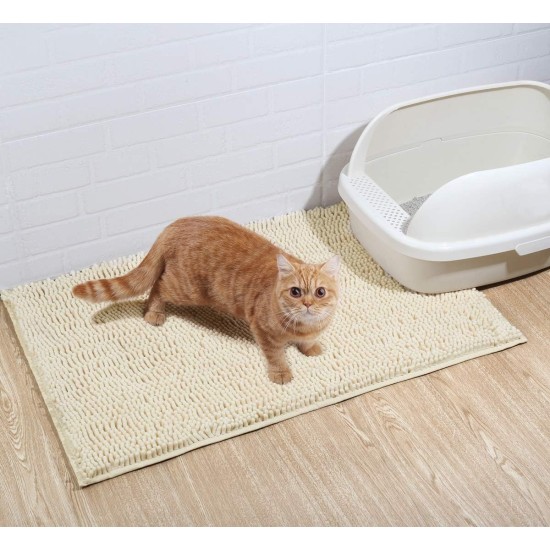 VIVAGLORY Cat Litter Mat, Scatter Catcher Mat, 90 × 64 cm Cat Litter Tray Rug with Waterproof Backing, Super Soft for Cat's Paws, Machine Washable, Beige VIVAGLORY Cat Litter Mat, Scatter Catcher Mat, 90 × 64 cm Cat Litter Tray Rug with Waterproof Backing, Super Soft for Cat's Paws, Machine Washable, Beige