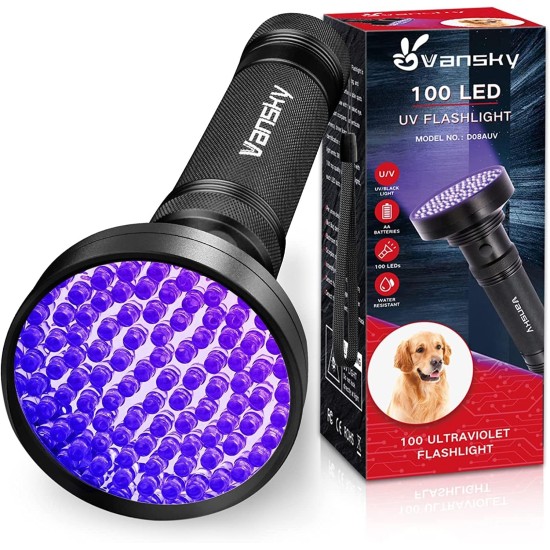 Vansky UV Lamp Black Light Lamp Black Light Ultraviolet 100 UV LED Torch 395 nm Blue Light Dry Cats Dog Pets Urine Detectors UV Light, Batteries Not Included Vansky UV Lamp Black Light Lamp Black Light Ultraviolet 100 UV LED Torch 395 nm Blue Light Dry Cats Dog Pets Urine Detectors UV Light, Batteries Not Included
