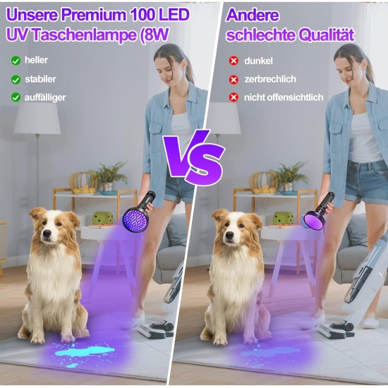 Vansky UV Lamp Black Light Lamp Black Light Ultraviolet 100 UV LED Torch 395 nm Blue Light Dry Cats Dog Pets Urine Detectors UV Light, Batteries Not Included Vansky UV Lamp Black Light Lamp Black Light Ultraviolet 100 UV LED Torch 395 nm Blue Light Dry Cats Dog Pets Urine Detectors UV Light, Batteries Not Included