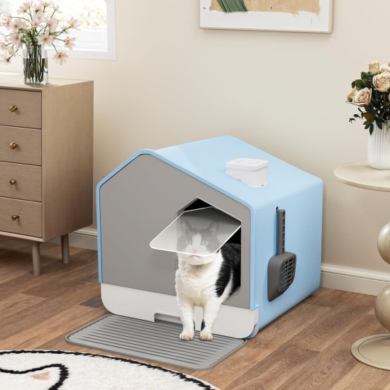 YITAHOME Cat Litter Tray with Cover, Cat Litter Tray with Lid and Scoop, Easy Cleaning, Hidden Covered Cat Litter Tray, High Sides (Blue YITAHOME Cat Litter Tray with Cover, Cat Litter Tray with Lid and Scoop, Easy Cleaning, Hidden Covered Cat Litter Tray, High Sides (Blue