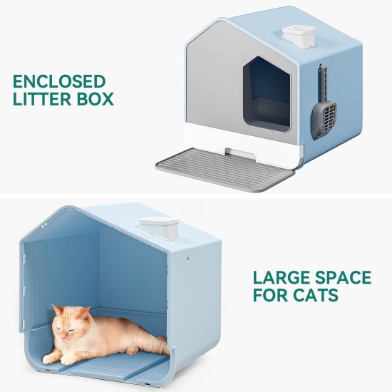 YITAHOME Cat Litter Tray with Cover, Cat Litter Tray with Lid and Scoop, Easy Cleaning, Hidden Covered Cat Litter Tray, High Sides (Blue YITAHOME Cat Litter Tray with Cover, Cat Litter Tray with Lid and Scoop, Easy Cleaning, Hidden Covered Cat Litter Tray, High Sides (Blue