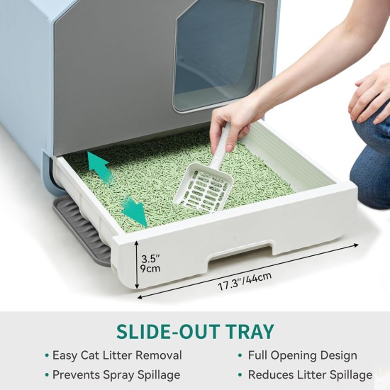 YITAHOME Cat Litter Tray with Cover, Cat Litter Tray with Lid and Scoop, Easy Cleaning, Hidden Covered Cat Litter Tray, High Sides (Blue YITAHOME Cat Litter Tray with Cover, Cat Litter Tray with Lid and Scoop, Easy Cleaning, Hidden Covered Cat Litter Tray, High Sides (Blue