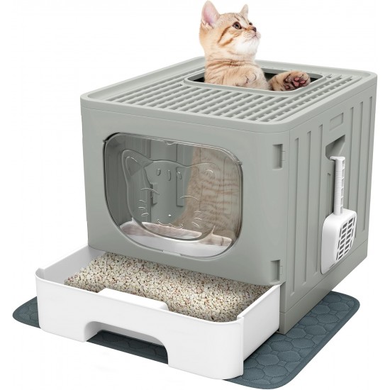 YITAHOME Cat Litter Tray with Lid, Large Closed Cat Litter Tray, Hood-like Odourless Splash Guard Cat Litter Tray with Drawer Waste Tray, Litter Scoop, Foldable Cat Litter Tray with Hood (Grey) YITAHOME Cat Litter Tray with Lid, Large Closed Cat Litter Tray, Hood-like Odourless Splash Guard Cat Litter Tray with Drawer Waste Tray, Litter Scoop, Foldable Cat Litter Tray with Hood (Grey)
