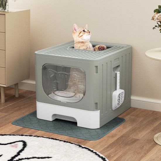 YITAHOME Cat Litter Tray with Lid, Large Closed Cat Litter Tray, Hood-like Odourless Splash Guard Cat Litter Tray with Drawer Waste Tray, Litter Scoop, Foldable Cat Litter Tray with Hood (Grey) YITAHOME Cat Litter Tray with Lid, Large Closed Cat Litter Tray, Hood-like Odourless Splash Guard Cat Litter Tray with Drawer Waste Tray, Litter Scoop, Foldable Cat Litter Tray with Hood (Grey)