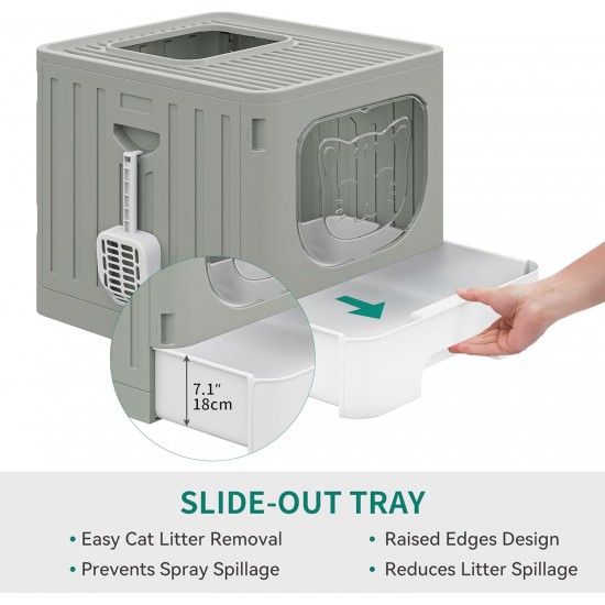 YITAHOME Cat Litter Tray with Lid, Large Closed Cat Litter Tray, Hood-like Odourless Splash Guard Cat Litter Tray with Drawer Waste Tray, Litter Scoop, Foldable Cat Litter Tray with Hood (Grey) YITAHOME Cat Litter Tray with Lid, Large Closed Cat Litter Tray, Hood-like Odourless Splash Guard Cat Litter Tray with Drawer Waste Tray, Litter Scoop, Foldable Cat Litter Tray with Hood (Grey)
