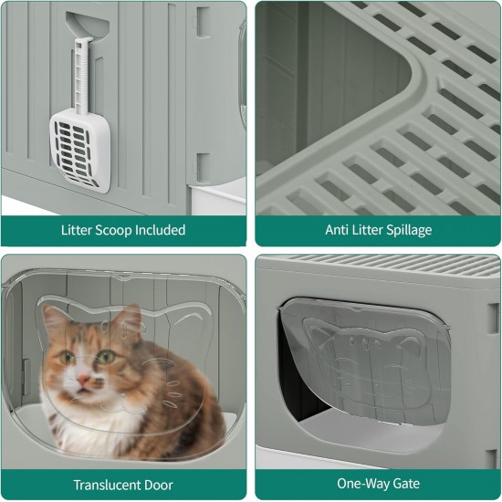 YITAHOME Cat Litter Tray with Lid, Large Closed Cat Litter Tray, Hood-like Odourless Splash Guard Cat Litter Tray with Drawer Waste Tray, Litter Scoop, Foldable Cat Litter Tray with Hood (Grey) YITAHOME Cat Litter Tray with Lid, Large Closed Cat Litter Tray, Hood-like Odourless Splash Guard Cat Litter Tray with Drawer Waste Tray, Litter Scoop, Foldable Cat Litter Tray with Hood (Grey)