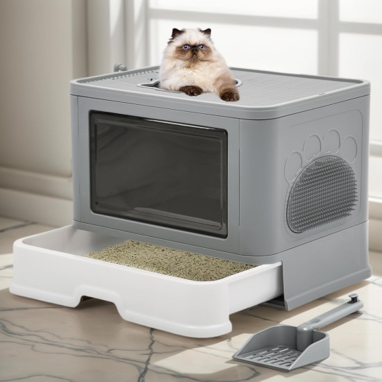 YITAHOME Large Cat Litter Tray with Lid, Odourless Hop In Toilet, Includes Litter Scoop and Cleaning (Grey) YITAHOME Large Cat Litter Tray with Lid, Odourless Hop In Toilet, Includes Litter Scoop and Cleaning (Grey)