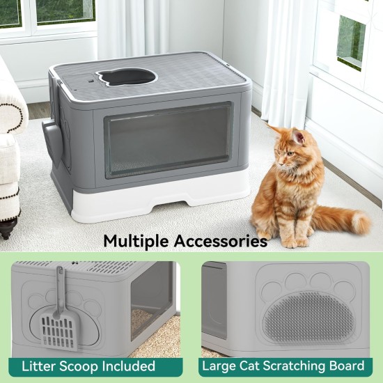 YITAHOME Large Cat Litter Tray with Lid, Odourless Hop In Toilet, Includes Litter Scoop and Cleaning (Grey) YITAHOME Large Cat Litter Tray with Lid, Odourless Hop In Toilet, Includes Litter Scoop and Cleaning (Grey)