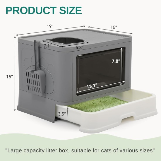 YITAHOME Large Cat Litter Tray with Lid, Odourless Hop In Toilet, Includes Litter Scoop and Cleaning (Grey) YITAHOME Large Cat Litter Tray with Lid, Odourless Hop In Toilet, Includes Litter Scoop and Cleaning (Grey)