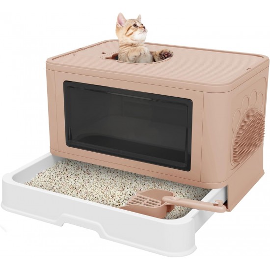 YITAHOME Large Cat Litter Tray with Lid, Odourless Hop In Toilet, Includes Litter Scoop and Cleaning (Pink) YITAHOME Large Cat Litter Tray with Lid, Odourless Hop In Toilet, Includes Litter Scoop and Cleaning (Pink)