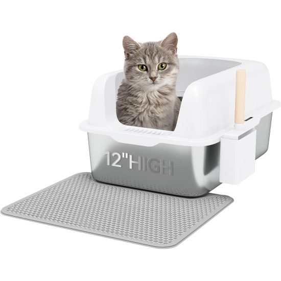 YITAHOME Stainless Steel Cat Litter Tray 30 L XXL Extra Large Cat Litter Tray Non-Slip High Wall Anti-Litter Door Mat Easy to Clean Non-Stick Surface 60 x 40 x 30 cm (Grey) YITAHOME Stainless Steel Cat Litter Tray 30 L XXL Extra Large Cat Litter Tray Non-Slip High Wall Anti-Litter Door Mat Easy to Clean Non-Stick Surface 60 x 40 x 30 cm (Grey)