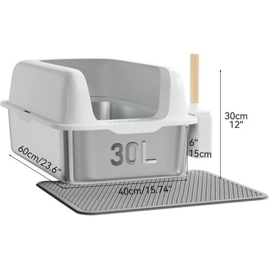 YITAHOME Stainless Steel Cat Litter Tray 30 L XXL Extra Large Cat Litter Tray Non-Slip High Wall Anti-Litter Door Mat Easy to Clean Non-Stick Surface 60 x 40 x 30 cm (Grey) YITAHOME Stainless Steel Cat Litter Tray 30 L XXL Extra Large Cat Litter Tray Non-Slip High Wall Anti-Litter Door Mat Easy to Clean Non-Stick Surface 60 x 40 x 30 cm (Grey)