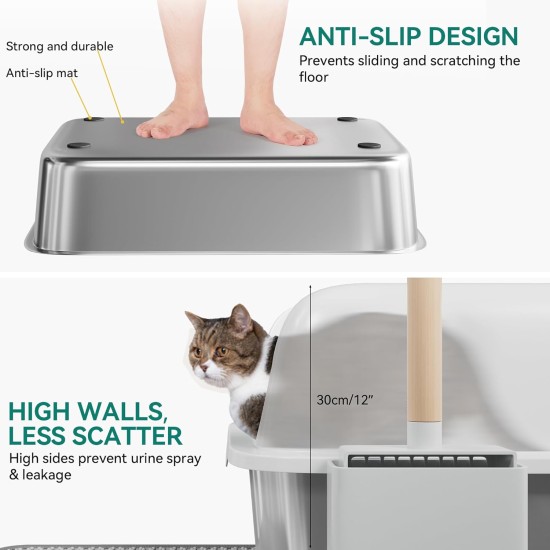 YITAHOME Stainless Steel Cat Litter Tray 30 L XXL Extra Large Cat Litter Tray Non-Slip High Wall Anti-Litter Door Mat Easy to Clean Non-Stick Surface 60 x 40 x 30 cm (Grey) YITAHOME Stainless Steel Cat Litter Tray 30 L XXL Extra Large Cat Litter Tray Non-Slip High Wall Anti-Litter Door Mat Easy to Clean Non-Stick Surface 60 x 40 x 30 cm (Grey)