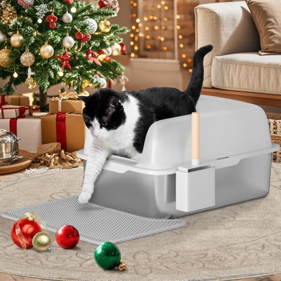 YITAHOME Stainless Steel Cat Litter Tray 30 L XXL Extra Large Cat Litter Tray Non-Slip High Wall Anti-Litter Door Mat Easy to Clean Non-Stick Surface 60 x 40 x 30 cm (Grey) YITAHOME Stainless Steel Cat Litter Tray 30 L XXL Extra Large Cat Litter Tray Non-Slip High Wall Anti-Litter Door Mat Easy to Clean Non-Stick Surface 60 x 40 x 30 cm (Grey)