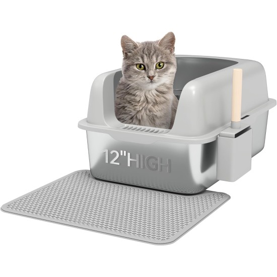 YITAHOME Stainless Steel Cat Litter Tray 30 L XXL Extra Large Cat Litter Tray Non-Slip High Wall Anti-Litter Door Mat Easy to Clean Non-Stick Surface 60 x 40 x 30 cm (Grey) YITAHOME Stainless Steel Cat Litter Tray 30 L XXL Extra Large Cat Litter Tray Non-Slip High Wall Anti-Litter Door Mat Easy to Clean Non-Stick Surface 60 x 40 x 30 cm (Grey)