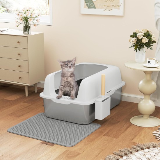 YITAHOME Stainless Steel Cat Litter Tray 30 L XXL Extra Large Cat Litter Tray Non-Slip High Wall Anti-Litter Door Mat Easy to Clean Non-Stick Surface 60 x 40 x 30 cm (Grey) YITAHOME Stainless Steel Cat Litter Tray 30 L XXL Extra Large Cat Litter Tray Non-Slip High Wall Anti-Litter Door Mat Easy to Clean Non-Stick Surface 60 x 40 x 30 cm (Grey)