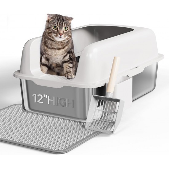 YITAHOME Stainless Steel Cat Litter Tray with Lid, XXL Extra Large Cat Litter Tray with Scoop, Non-Slip Base, Leak-Proof, Non-Stick Surface, Easy to Clean, 60 x 40 x 30 cm for Cats (Grey) YITAHOME Stainless Steel Cat Litter Tray with Lid, XXL Extra Large Cat Litter Tray with Scoop, Non-Slip Base, Leak-Proof, Non-Stick Surface, Easy to Clean, 60 x 40 x 30 cm for Cats (Grey)