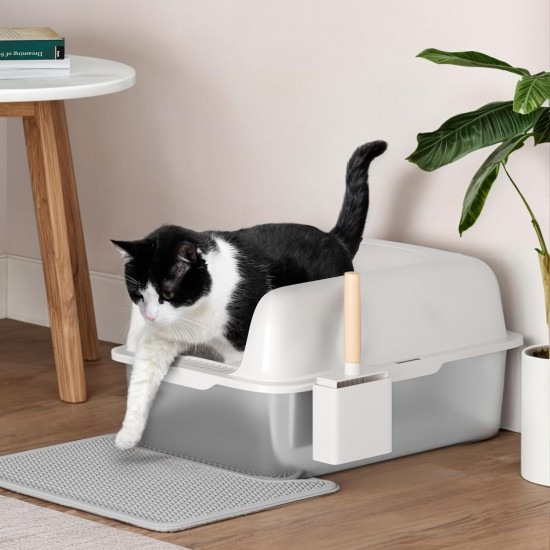 YITAHOME Stainless Steel Cat Litter Tray with Lid, XXL Extra Large Cat Litter Tray with Scoop, Non-Slip Base, Leak-Proof, Non-Stick Surface, Easy to Clean, 60 x 40 x 30 cm for Cats (Grey) YITAHOME Stainless Steel Cat Litter Tray with Lid, XXL Extra Large Cat Litter Tray with Scoop, Non-Slip Base, Leak-Proof, Non-Stick Surface, Easy to Clean, 60 x 40 x 30 cm for Cats (Grey)