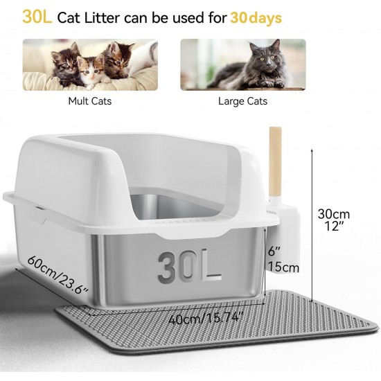 YITAHOME Stainless Steel Cat Litter Tray with Lid, XXL Extra Large Cat Litter Tray with Scoop, Non-Slip Base, Leak-Proof, Non-Stick Surface, Easy to Clean, 60 x 40 x 30 cm for Cats (Grey) YITAHOME Stainless Steel Cat Litter Tray with Lid, XXL Extra Large Cat Litter Tray with Scoop, Non-Slip Base, Leak-Proof, Non-Stick Surface, Easy to Clean, 60 x 40 x 30 cm for Cats (Grey)