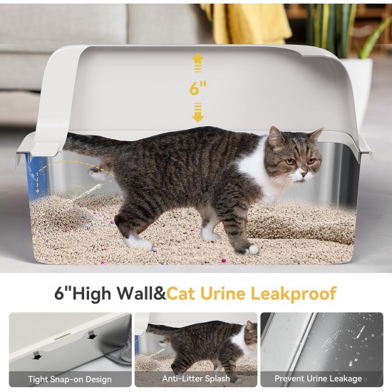 YITAHOME Stainless Steel Cat Litter Tray with Lid, XXL Extra Large Cat Litter Tray with Scoop, Non-Slip Base, Leak-Proof, Non-Stick Surface, Easy to Clean, 60 x 40 x 30 cm for Cats (Grey) YITAHOME Stainless Steel Cat Litter Tray with Lid, XXL Extra Large Cat Litter Tray with Scoop, Non-Slip Base, Leak-Proof, Non-Stick Surface, Easy to Clean, 60 x 40 x 30 cm for Cats (Grey)