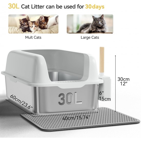 YITAHOME Stainless Steel Cat Litter Tray with Lid, XXL Extra Large Cat Litter Tray with Scoop, Non-Slip Base, Leak-Proof, Non-Stick Surface, Easy to Clean, 60 x 40 x 30 cm for Cats (Grey) YITAHOME Stainless Steel Cat Litter Tray with Lid, XXL Extra Large Cat Litter Tray with Scoop, Non-Slip Base, Leak-Proof, Non-Stick Surface, Easy to Clean, 60 x 40 x 30 cm for Cats (Grey)