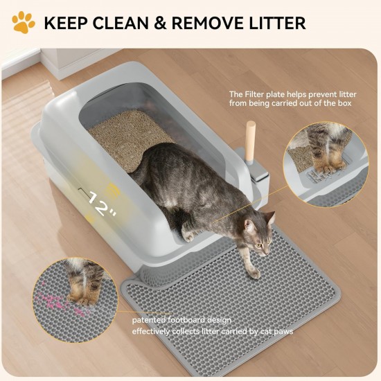 YITAHOME Stainless Steel Cat Litter Tray with Lid, XXL Extra Large Cat Litter Tray with Scoop, Non-Slip Base, Leak-Proof, Non-Stick Surface, Easy to Clean, 60 x 40 x 30 cm for Cats (Grey) YITAHOME Stainless Steel Cat Litter Tray with Lid, XXL Extra Large Cat Litter Tray with Scoop, Non-Slip Base, Leak-Proof, Non-Stick Surface, Easy to Clean, 60 x 40 x 30 cm for Cats (Grey)