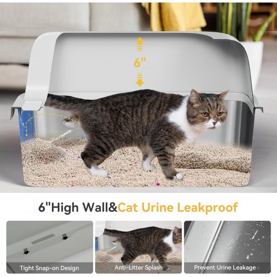 YITAHOME Stainless Steel Cat Litter Tray with Lid, XXL Extra Large Cat Litter Tray with Scoop, Non-Slip Base, Leak-Proof, Non-Stick Surface, Easy to Clean, 60 x 40 x 30 cm for Cats (Grey) YITAHOME Stainless Steel Cat Litter Tray with Lid, XXL Extra Large Cat Litter Tray with Scoop, Non-Slip Base, Leak-Proof, Non-Stick Surface, Easy to Clean, 60 x 40 x 30 cm for Cats (Grey)