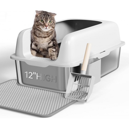 YITAHOME Stainless Steel Cat Litter Tray with Lid, XXL Extra Large Cat Litter Tray with Scoop, Non-Slip Base, Leak-Proof, Non-Stick Surface, Easy to Clean, 60 x 40 x 30 cm for Cats (Grey) YITAHOME Stainless Steel Cat Litter Tray with Lid, XXL Extra Large Cat Litter Tray with Scoop, Non-Slip Base, Leak-Proof, Non-Stick Surface, Easy to Clean, 60 x 40 x 30 cm for Cats (Grey)