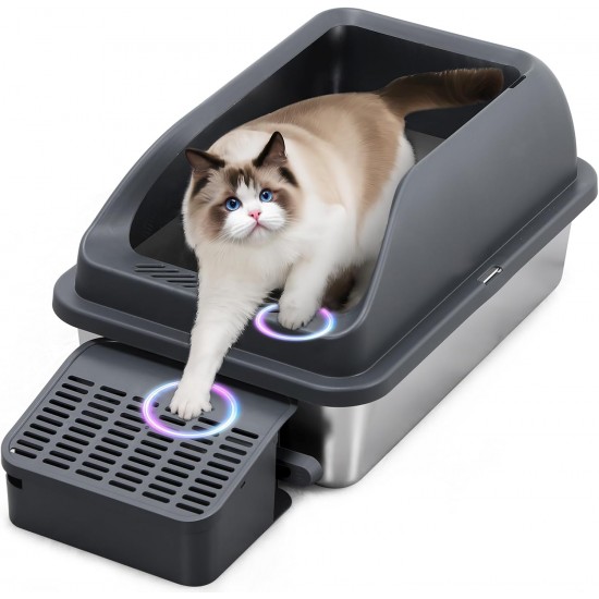 Zivacate Stainless Steel Cat Litter Tray (XXL, 60 x 40 cm) - Cat Litter Tray with Inclined Entry Ramp, High Side Walls, Litter Scoop, Pedal, Odour-resistant & Easy to Clean, Grey Zivacate Stainless Steel Cat Litter Tray (XXL, 60 x 40 cm) - Cat Litter Tray with Inclined Entry Ramp, High Side Walls, Litter Scoop, Pedal, Odour-resistant & Easy to Clean, Grey