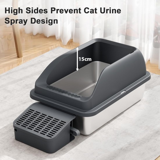 Zivacate Stainless Steel Cat Litter Tray (XXL, 60 x 40 cm) - Cat Litter Tray with Inclined Entry Ramp, High Side Walls, Litter Scoop, Pedal, Odour-resistant & Easy to Clean, Grey Zivacate Stainless Steel Cat Litter Tray (XXL, 60 x 40 cm) - Cat Litter Tray with Inclined Entry Ramp, High Side Walls, Litter Scoop, Pedal, Odour-resistant & Easy to Clean, Grey