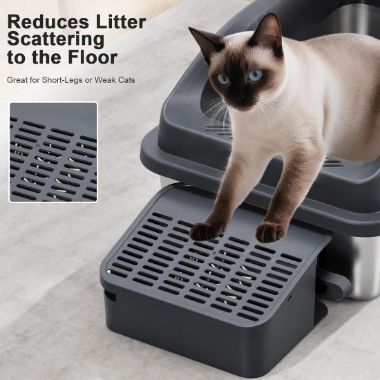Zivacate Stainless Steel Cat Litter Tray (XXL, 60 x 40 cm) - Cat Litter Tray with Inclined Entry Ramp, High Side Walls, Litter Scoop, Pedal, Odour-resistant & Easy to Clean, Grey Zivacate Stainless Steel Cat Litter Tray (XXL, 60 x 40 cm) - Cat Litter Tray with Inclined Entry Ramp, High Side Walls, Litter Scoop, Pedal, Odour-resistant & Easy to Clean, Grey