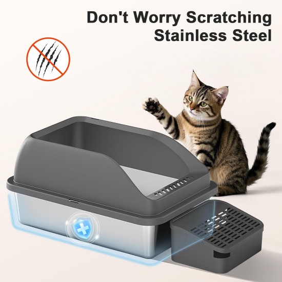 Zivacate Stainless Steel Cat Litter Tray (XXL, 60 x 40 cm) - Cat Litter Tray with Inclined Entry Ramp, High Side Walls, Litter Scoop, Pedal, Odour-resistant & Easy to Clean, Grey Zivacate Stainless Steel Cat Litter Tray (XXL, 60 x 40 cm) - Cat Litter Tray with Inclined Entry Ramp, High Side Walls, Litter Scoop, Pedal, Odour-resistant & Easy to Clean, Grey