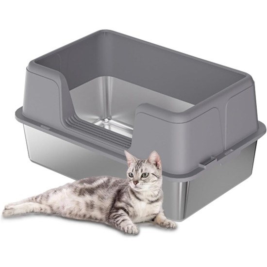 Zstar Katzentoilette Edelstahl, Extra Große Katzentoiletten mit Hohen Seitenwänden, Abnehmbarer Leicht zu Reinigen mit Deckel Katzenklo für Katzen,50x35x28cm,Grau Zstar Katzentoilette Edelstahl, Extra Große Katzentoiletten mit Hohen Seitenwänden, Abnehmbarer Leicht zu Reinigen mit Deckel Katzenklo für Katzen,50x35x28cm,Grau