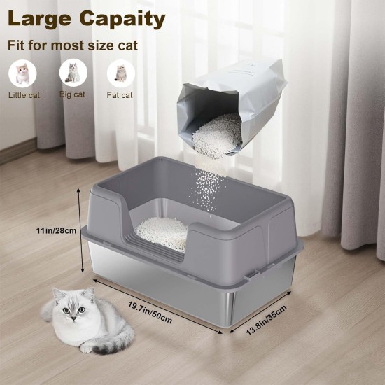 Zstar Katzentoilette Edelstahl, Extra Große Katzentoiletten mit Hohen Seitenwänden, Abnehmbarer Leicht zu Reinigen mit Deckel Katzenklo für Katzen,50x35x28cm,Grau Zstar Katzentoilette Edelstahl, Extra Große Katzentoiletten mit Hohen Seitenwänden, Abnehmbarer Leicht zu Reinigen mit Deckel Katzenklo für Katzen,50x35x28cm,Grau