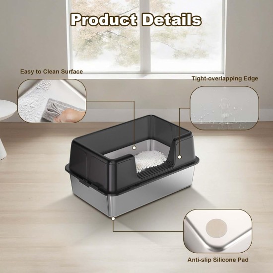 Zstar Katzentoilette Edelstahl, Extra Große Katzentoiletten mit Hohen Seitenwänden, Abnehmbarer Leicht zu Reinigen mit Deckel Katzenklo für Katzen,50x35x28cm,Grau Zstar Katzentoilette Edelstahl, Extra Große Katzentoiletten mit Hohen Seitenwänden, Abnehmbarer Leicht zu Reinigen mit Deckel Katzenklo für Katzen,50x35x28cm,Grau