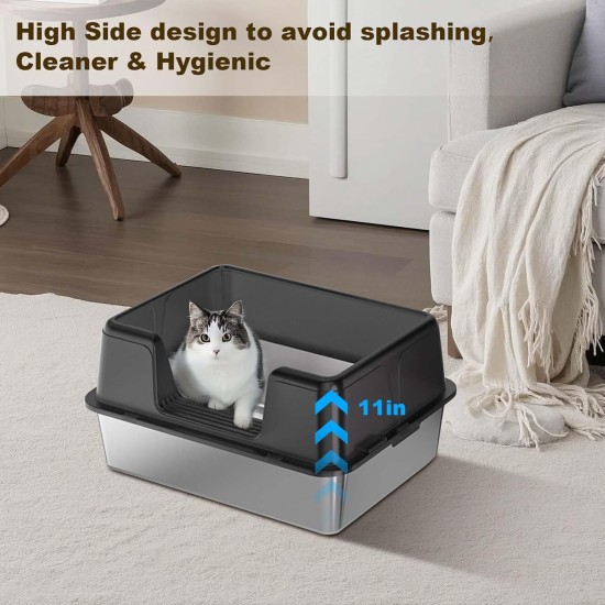 Zstar Katzentoilette Edelstahl, Extra Große Katzentoiletten mit Hohen Seitenwänden, Abnehmbarer Leicht zu Reinigen mit Deckel Katzenklo für Katzen,50x35x28cm,Grau Zstar Katzentoilette Edelstahl, Extra Große Katzentoiletten mit Hohen Seitenwänden, Abnehmbarer Leicht zu Reinigen mit Deckel Katzenklo für Katzen,50x35x28cm,Grau