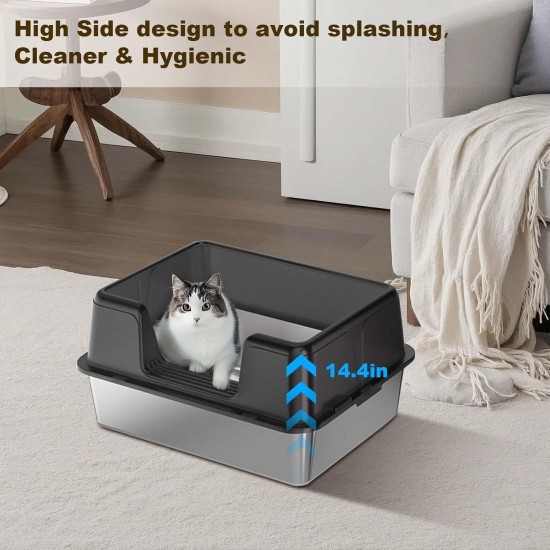 Zstar Katzentoilette Edelstahl, Extra Große Katzentoiletten mit Hohen Seitenwänden, Abnehmbarer Leicht zu Reinigen mit Deckel Katzenklo für Katzen,50x35x28cm,Grau Zstar Katzentoilette Edelstahl, Extra Große Katzentoiletten mit Hohen Seitenwänden, Abnehmbarer Leicht zu Reinigen mit Deckel Katzenklo für Katzen,50x35x28cm,Grau
